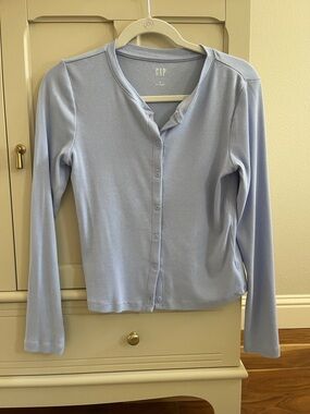 GAP Pale Blue Ribbed Button-Front Cardigan